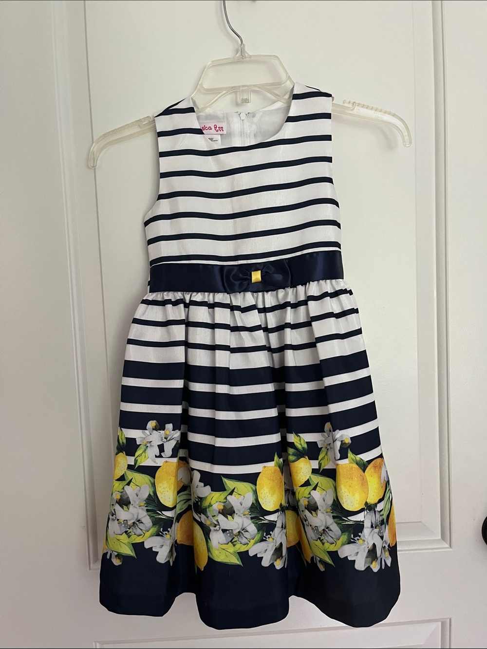 Jessica Ann Navy, White & Yellow Lemon Border Girls Dress size 6